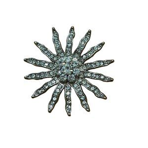 Vintage Ariana & Bardo European Crystal Brooch Pin 2" Sunburst Sun Star Sparkly